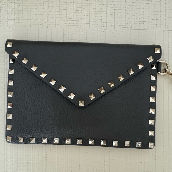 Grey Valentino Rockstud Calfskin Pouch - Picture 2 of 12